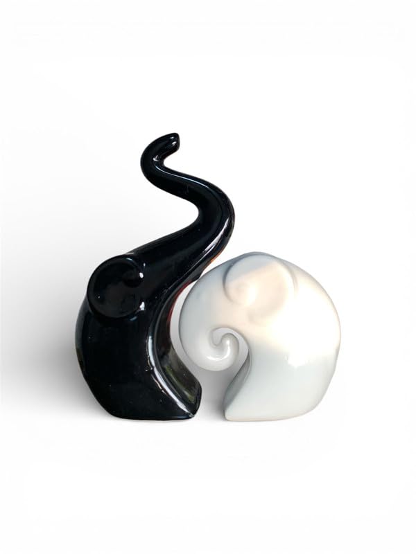 VIBHSA Modern Black & White Elephant Couple Showpiece ? Abstract Love Elephant Statue Set for Home Decor