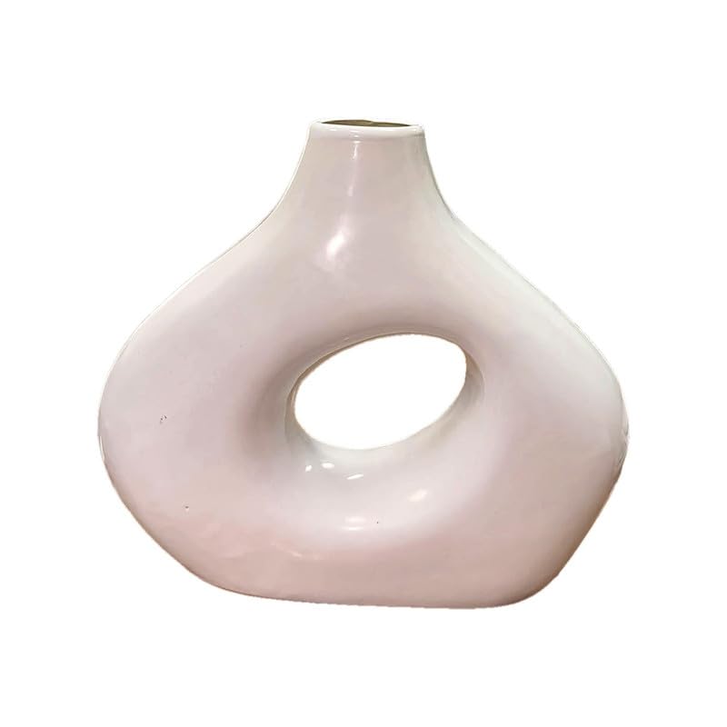 VIBHSA Modern Glossy White Ceramic Donut Ring Vase