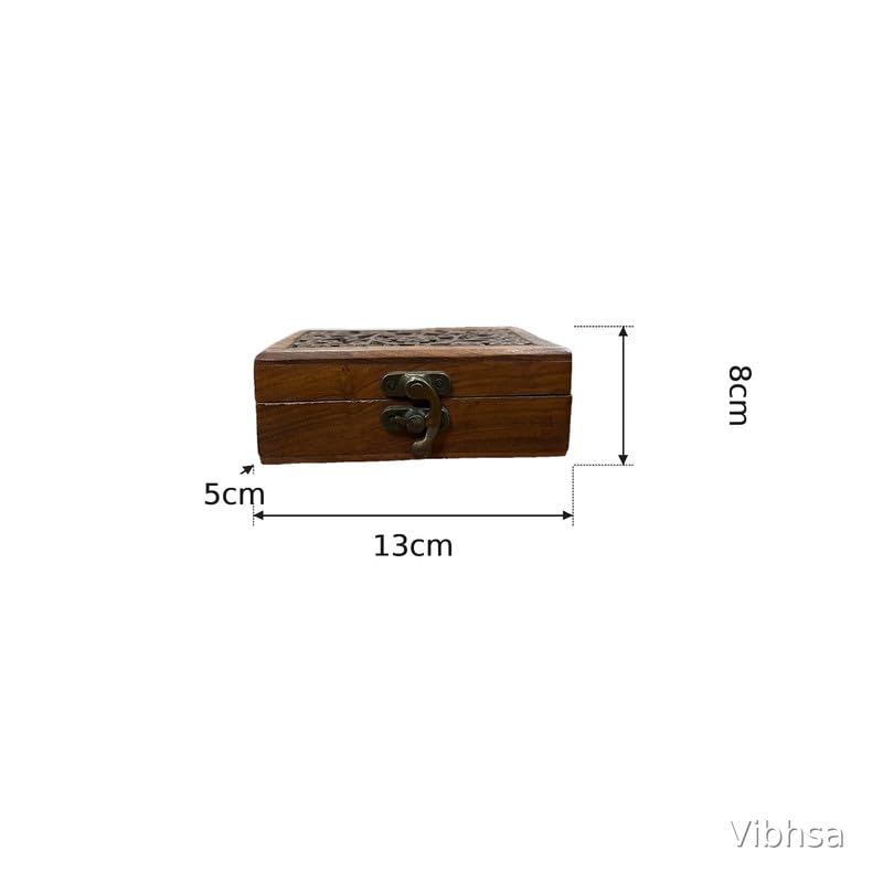 VIBHSA Handcrafted Wooden Storage Box with Carved Lid & Metal Lock