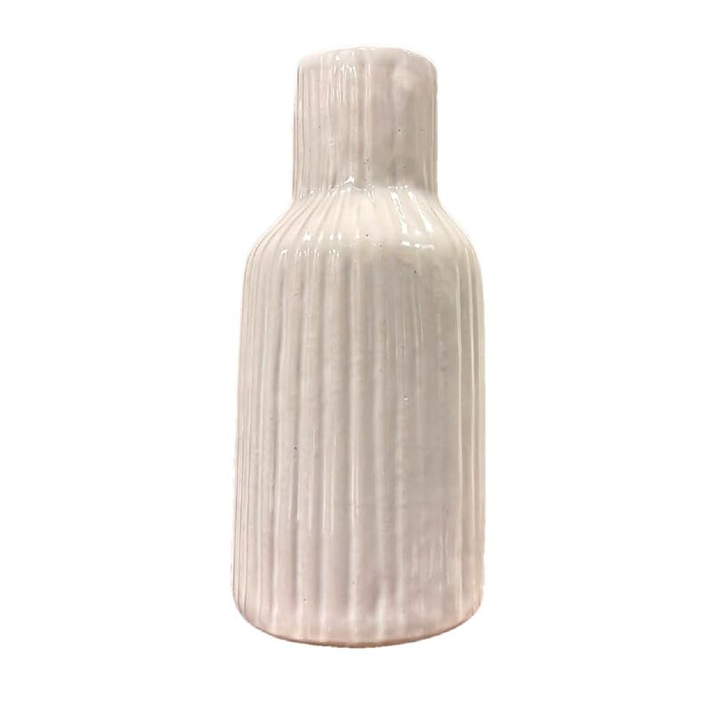 VIBHSA White Ceramic Flower Vase for Home Decor, Elegant Ribbed Decorative Vase for Living Room