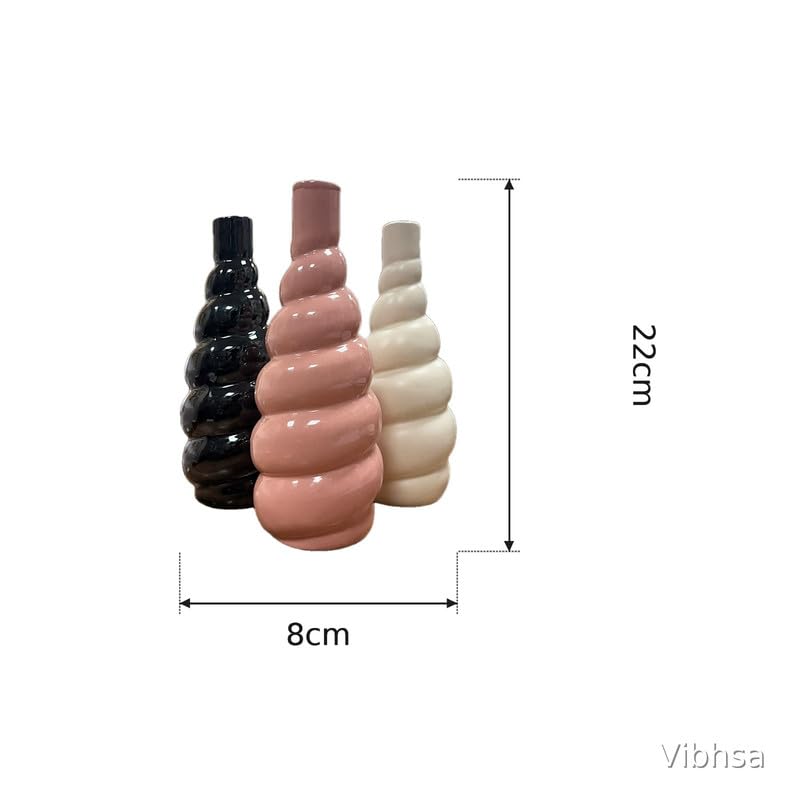 VIBHSA Modern Ceramic Stacked Bubble Vase Set of 3, Minimalist Sculptural Flower Vases in Black