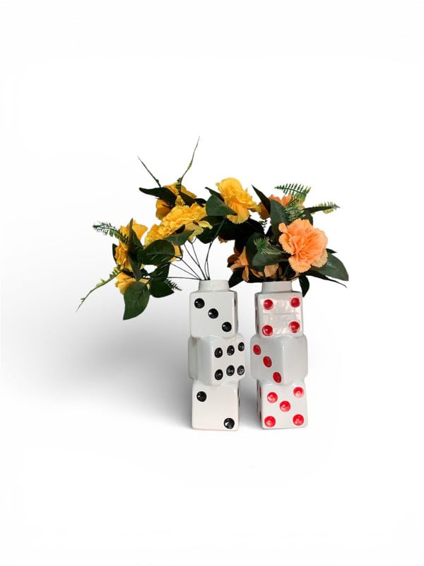 VIBHSA Modern Ceramic Dice Shape Flower Vase with Artificial Yellow Flowers