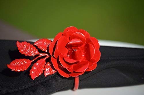 VIBHSA Napkin Holder Table Napkin Rings for Parties Wedding Everyday Dinner Decor Flower Napkin Rings Set of 4 (Red Rose)