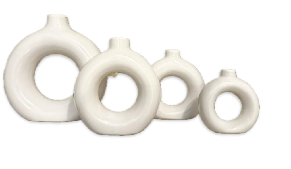 VIBHSA White Vase/Flower Vase/Pampas Grass Vase/Ceramic Vase/Round Shaped Vase/Home Decor Centrepiece/Decor Showpiece Donut Vase 4