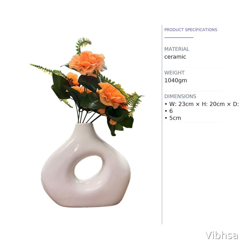 VIBHSA Modern Glossy White Ceramic Donut Ring Vase