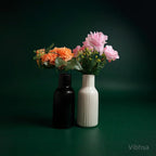 VIBHSA Ceramic Flower Vase Set of 2, Black & White Ribbed Decorative Vases for Home Decor