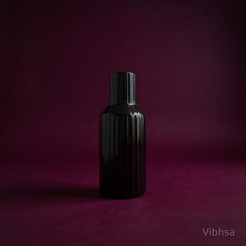 VIBHSA Black Ceramic Flower Vase for Home Decor, Elegant Ribbed Decorative Vase for Living Room