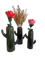 VIBHSA Set of 3 Ceramic Cactus Design Vase [Green]