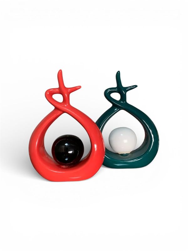 VIBHSA Modern Abstract Green Ceramic Showpiece with Decorative White Ball ? Elegant Artistic Tabletop Accent for Living Room
