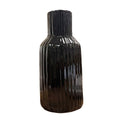 VIBHSA Black Ceramic Flower Vase for Home Decor, Elegant Ribbed Decorative Vase for Living Room