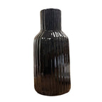 VIBHSA Black Ceramic Flower Vase for Home Decor, Elegant Ribbed Decorative Vase for Living Room