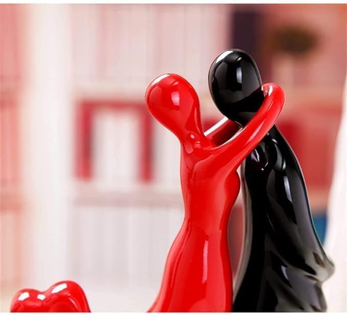 VIBHSA Dancing Couple Ceramic Figurine, Red and Black, Modern Art Sculpture, Home Decor