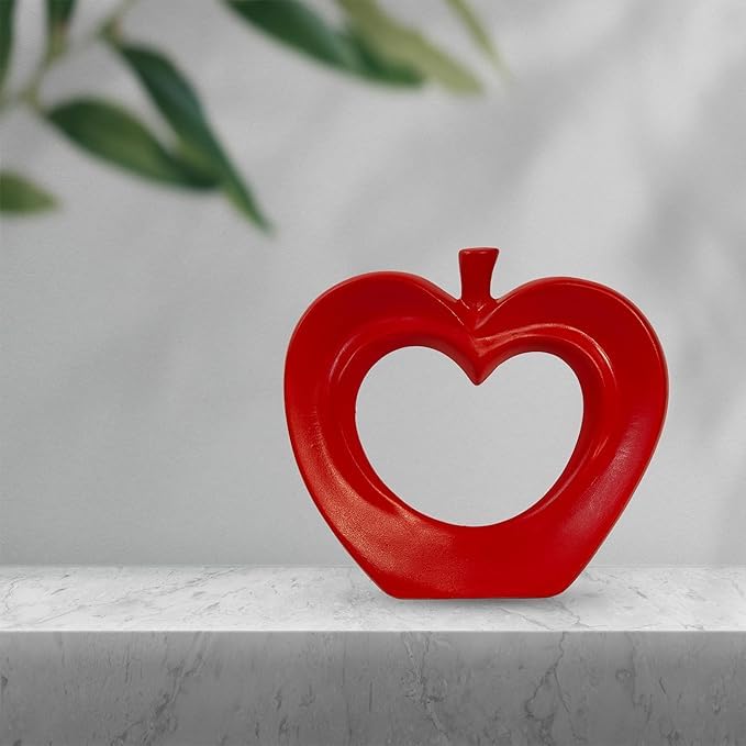 VIBHSA Ceramic Apple Figurine, Red-Colored, Showpiece for Drawing Room, Bedroom, Office Decor, Height: 21 cm