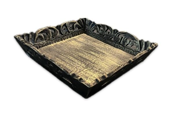 VIBHSA Wooden Tray for Serving- Handcrafted & Hand-Painted for Kitchen/Table & Home Decor/Dinning/Gifts/Restaurants/Living Room/Coffee Table 30Cm (Single Tray) (Antique Gold)