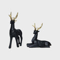VIBHSA Resin Black Deer/Hiran Showpiece for Home & Office Decor Set of 2 Deer Different Size