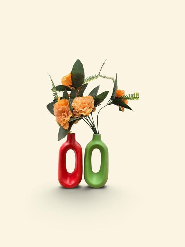 VIBHSA Beautiful Ceramic Decorative Vases with Unique Quality for Home Decor, Center Table – Green & Red