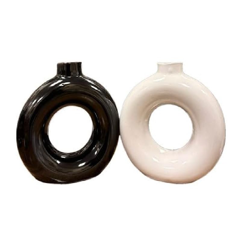 VIBHSA Set of 2 Ceramic Round Ring Shaped Decorative Vases