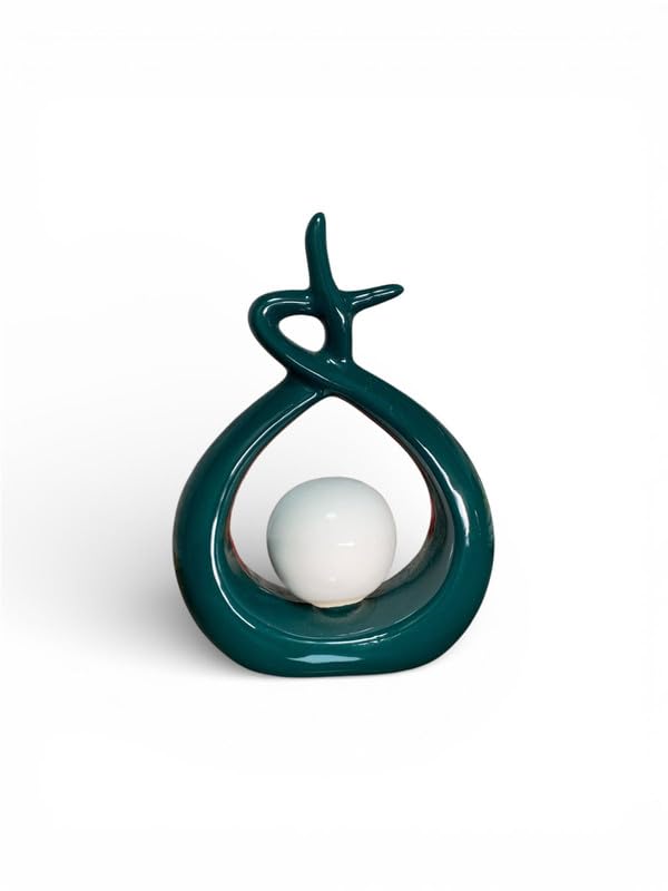 VIBHSA Modern Abstract Green Ceramic Showpiece with Decorative White Ball ? Elegant Artistic Tabletop Accent for Living Room