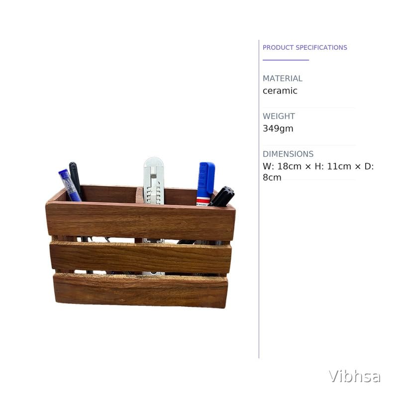 VIBHSA Wooden Desk Organizer Pen Stand with 3 Compartments