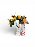 VIBHSA Modern Ceramic Dice Shape Flower Vase with Artificial Yellow Flowers