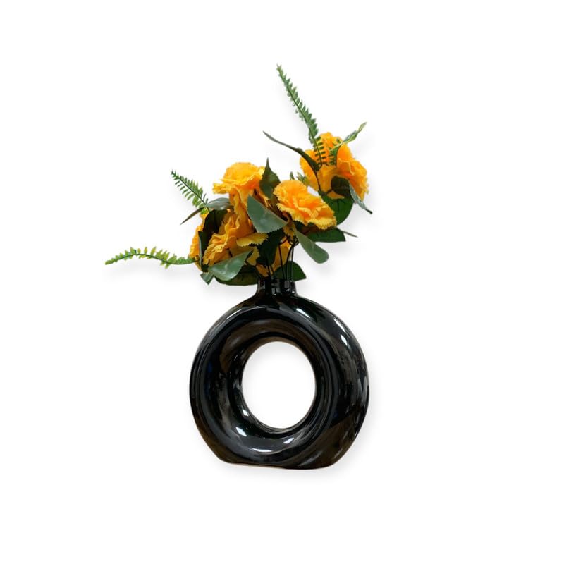 VIBHSA Elegant Ceramic Flower Vase for Home Décor – Black