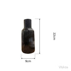 VIBHSA Black Ceramic Flower Vase for Home Decor, Elegant Ribbed Decorative Vase for Living Room
