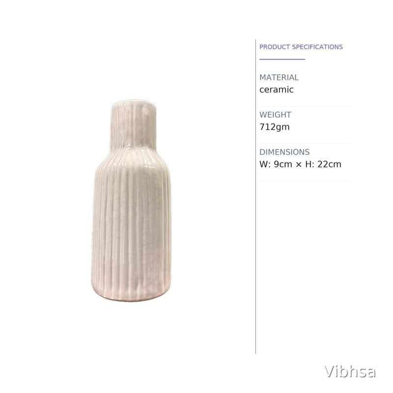 VIBHSA White Ceramic Flower Vase for Home Decor, Elegant Ribbed Decorative Vase for Living Room