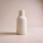 VIBHSA White Ceramic Flower Vase for Home Decor, Elegant Ribbed Decorative Vase for Living Room