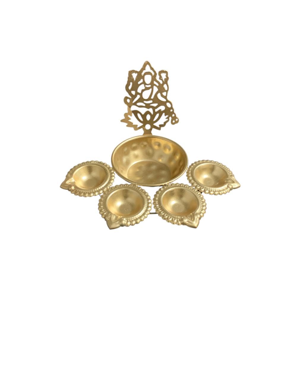 VIBHSA Ganesh Ji Design Urli Bowl with 4 Attached Oil Diyas