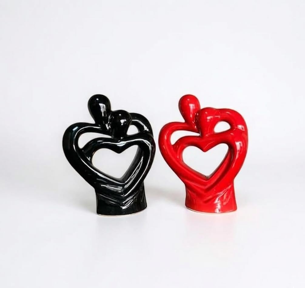 VIBHSA Romantic Heart Couple Sculpture Showpiece Modern Abstract Love Statue for Home Decor