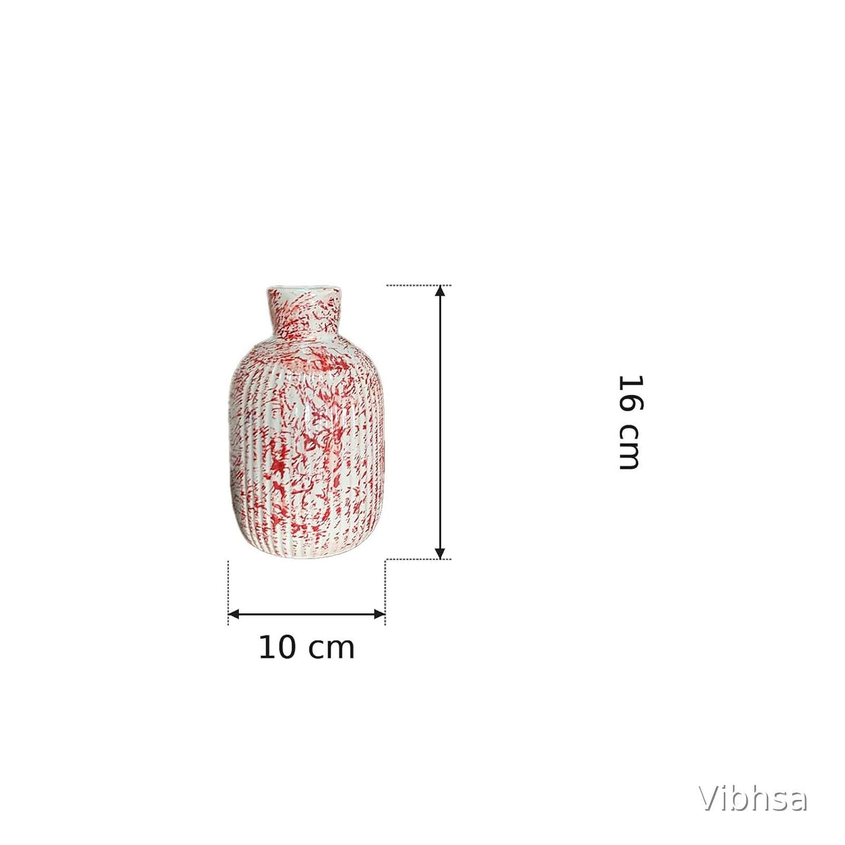 VIBHSA Ceramic Flower Vase, Red and White, Textured Ribbed Design, Modern Tabletop Showpiece for Living Room