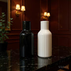 VIBHSA Ceramic Flower Vase Set of 2, Black & White Ribbed Decorative Vases for Home Decor