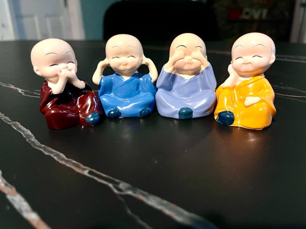 VIBHSA Colorful 4 Monks Buddha Figurines - for Home Decor