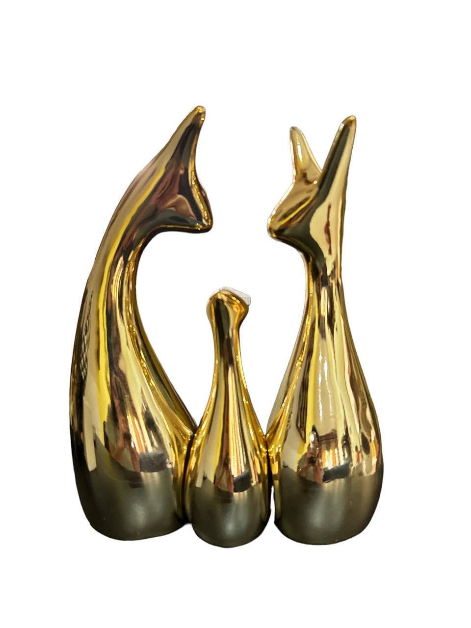 VIBHSA Home Decor Lucky Deer Statue Family Piano Finish Ceramic Figures - (Set of 3, Golden Set)