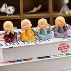 VIBHSA Set of 4 Miniature Buddha Monk Statues for Home Decor and Gifts (Small, Multicolour) Resin