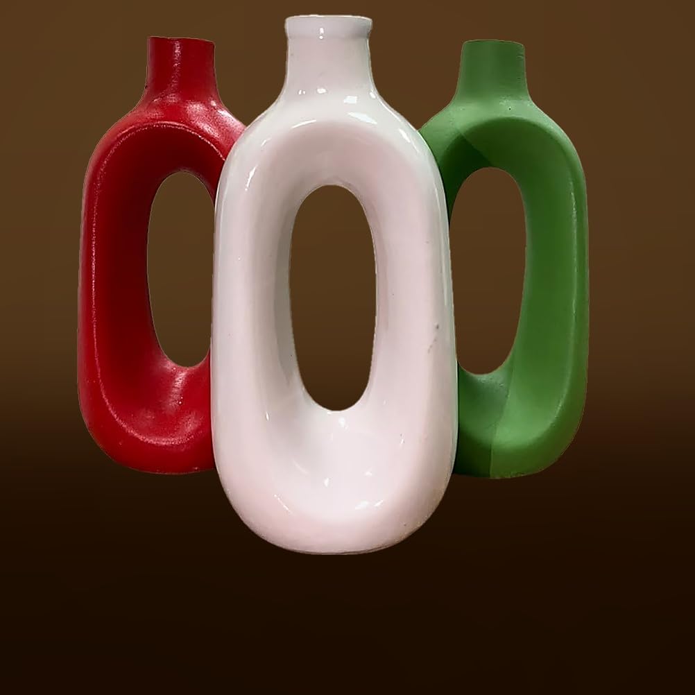 VIBHSA Ceramic Decorative Vase Set of 3, Modern Hollow Handle Flower Vases for Home Decor