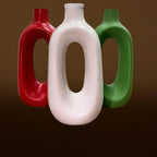 VIBHSA Ceramic Decorative Vase Set of 3, Modern Hollow Handle Flower Vases for Home Decor