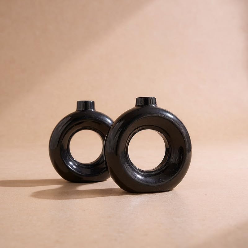 VIBHSA Set of 2 Modern Round Ring Shaped Decorative Vases
