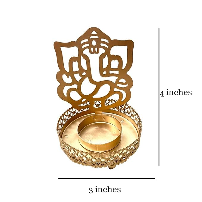 VIBHSA Golden Shadow Metal Tea Light Holder Diya with Tealight (8x8x11 cm)