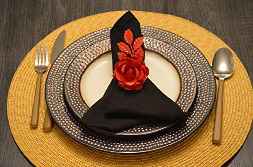 VIBHSA Napkin Holder Table Napkin Rings for Parties Wedding Everyday Dinner Decor Flower Napkin Rings Set of 4 (Red Rose)