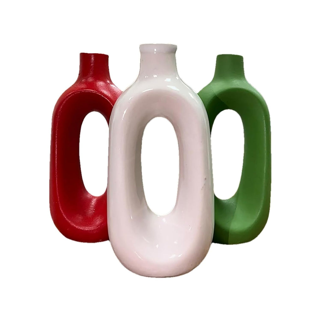 VIBHSA Ceramic Decorative Vase Set of 3, Modern Hollow Handle Flower Vases for Home Decor