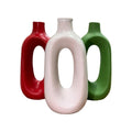 VIBHSA Ceramic Decorative Vase Set of 3, Modern Hollow Handle Flower Vases for Home Decor