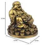VIBHSA Resin Fengshui Figurine Laughing Buddha Sitting on Luck Money Coins Carrying Golden Ingot for Good Luck & Happiness – Made in India