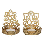 VIBHSA Set of 2 Golden Metal Lord Ganesha and Goddess Lakshmi Shadow Tea Light Holders - Ideal for Festive Home Decor and Sacred Gifts for Family and Friends - Perfect for Diwali