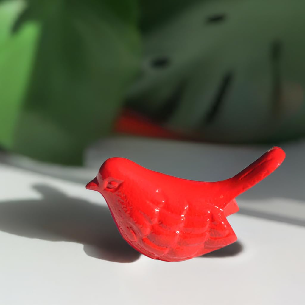 VIBHSA Handcrafted Bird Figurine of Happiness Red Glazed Bird Sculpture Collectible Bird Figurines Symbols of Health & Happiness (Red)
