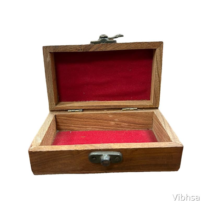 VIBHSA Handcrafted Wooden Storage Box with Carved Lid & Metal Lock
