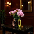 VIBHSA Modern Ceramic Hollow Vase Set of 3 – Black, Pink & Yellow