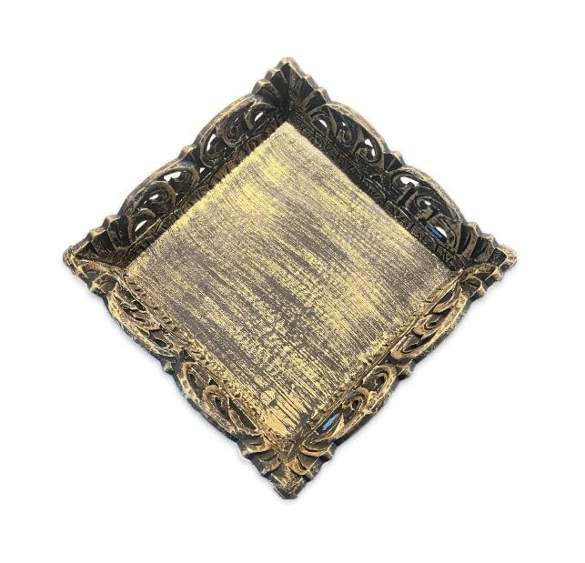 VIBHSA Wooden Tray for Serving- Handcrafted & Hand-Painted for Kitchen/Table & Home Decor/Dinning/Gifts/Restaurants/Living Room/Coffee Table 30Cm (Single Tray) (Antique Gold)