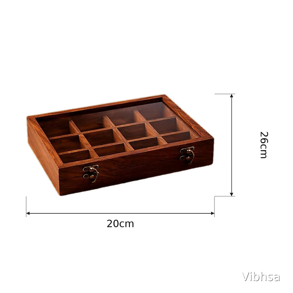 VIBHSA Wooden Tea Box with Glass Lid