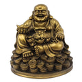 VIBHSA Resin Fengshui Figurine Laughing Buddha Sitting on Luck Money Coins Carrying Golden Ingot for Good Luck & Happiness – Made in India